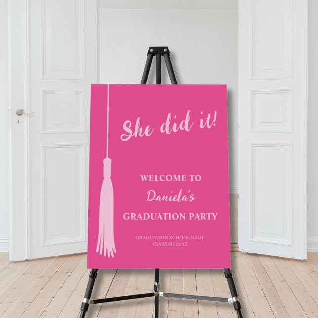 Trendy Hot Pink Tassel 2025 Graduation Welcome Foam Board (Trendy Hot Pink Tassel 2024 Graduation Welcome Foam Board)