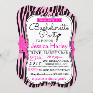 Trendy Hot Pink Zabra Print Bachelorette Party Invitation