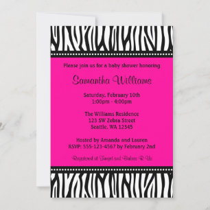 Trendy Hot Pink Zebra Girl Baby Shower Invitations