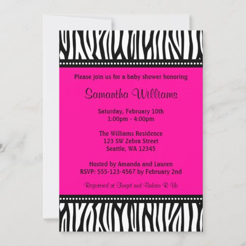 Trendy Hot Pink Zebra Girl Baby Shower Invitations