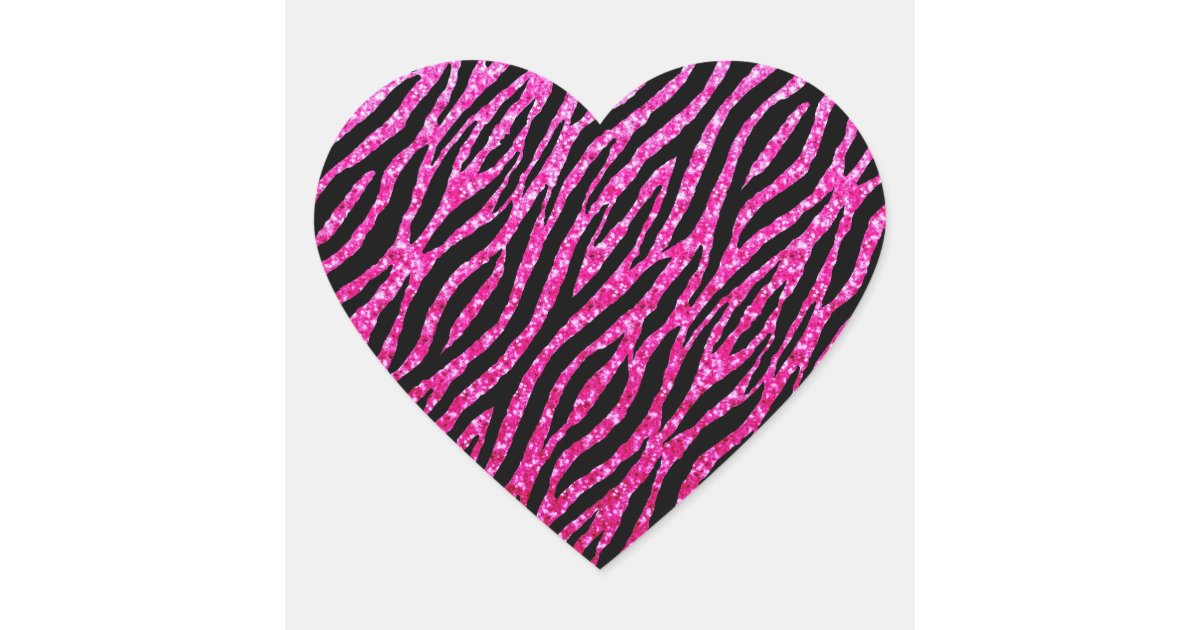 trendy hot pink zebra print glitz glitter sparkles heart sticker zazzle com