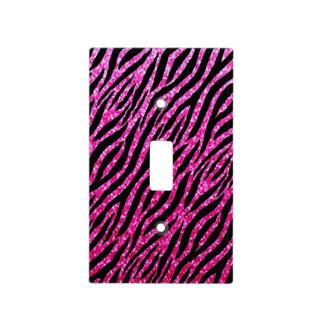 Trendy Hot Pink Zebra Print Glitz Glitter Sparkles Light Switch Cover (Front)