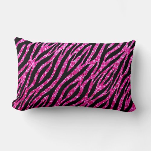 Trendy Hot Pink Zebra Print Glitz Glitter Sparkles Lumbar Pillow