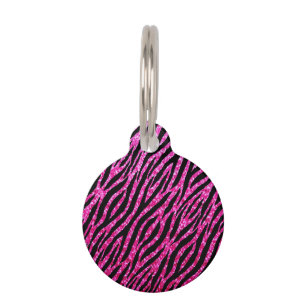 Trendy Hot Pink Zebra Print Glitz Glitter Sparkles Pet Name Tag