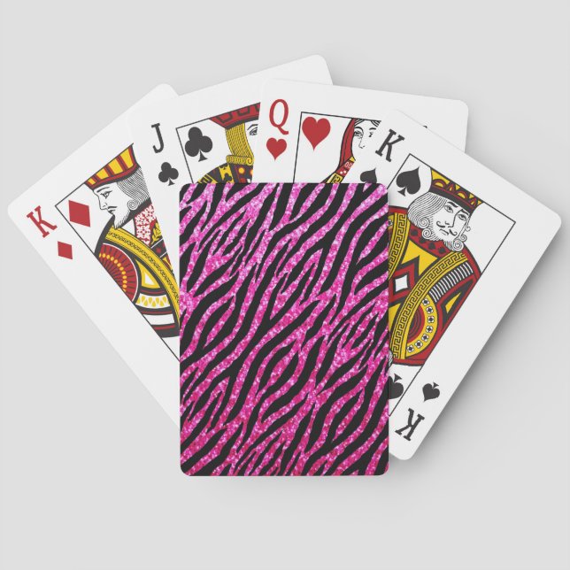 Trendy Hot Pink Zebra Print Glitz Glitter Sparkles Poker Cards (Back)