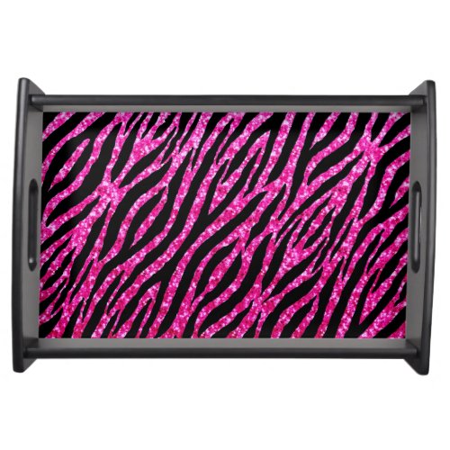 Trendy Hot Pink Zebra Print Glitz Glitter Sparkles Serving Tray