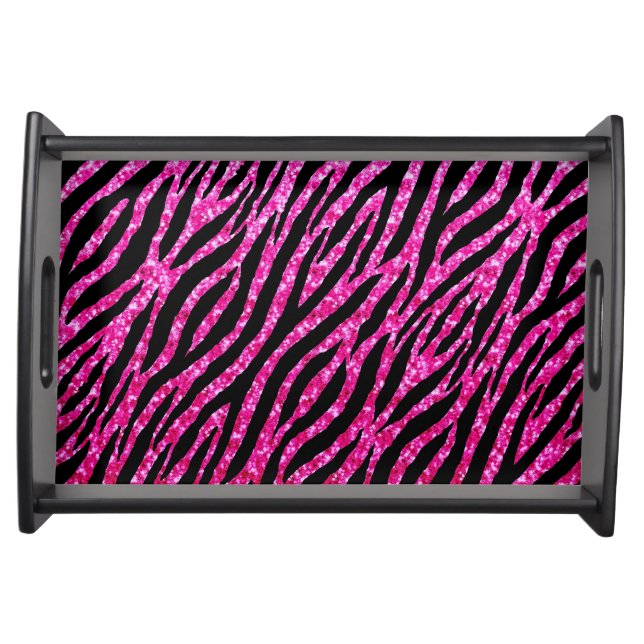 Trendy Hot Pink Zebra Print Glitz Glitter Sparkles Serving Tray (Front)