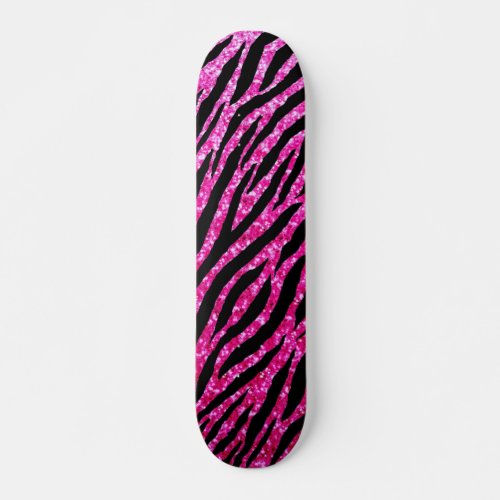 Trendy Hot Pink Zebra Print Glitz Glitter Sparkles Skateboard