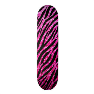 Trendy Hot Pink Zebra Print Glitz Glitter Sparkles Skateboard