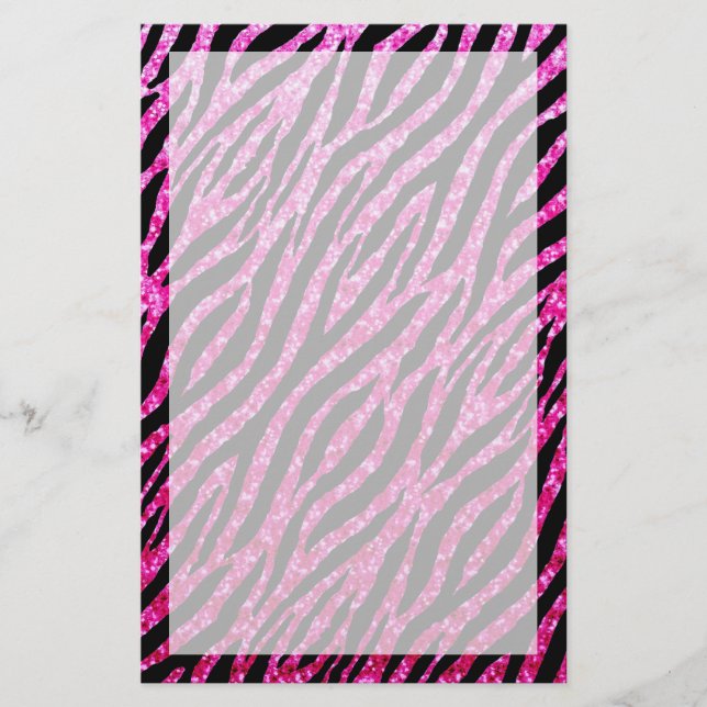 Trendy Hot Pink Zebra Print Glitz Glitter Sparkles Stationery (Front)