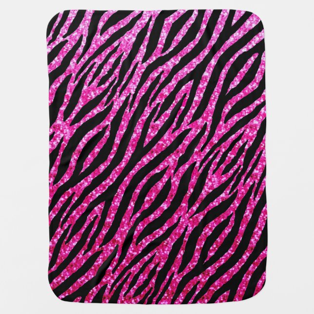 Trendy Hot Pink Zebra Print Glitz Glitter Sparkles Swaddle Blanket (Front)