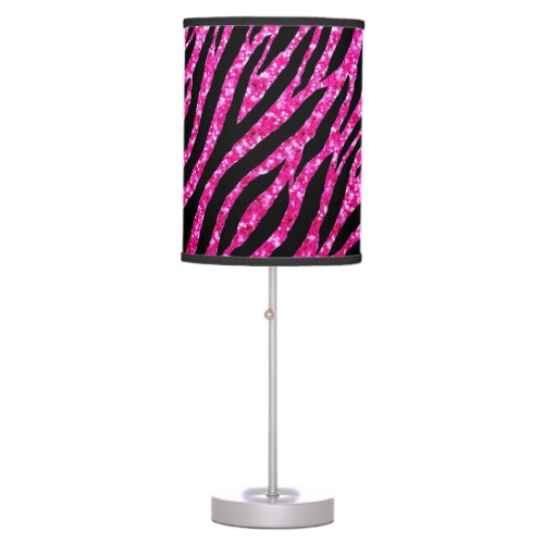 Trendy Hot Pink Zebra Print Glitz Glitter Sparkles Table Lamp