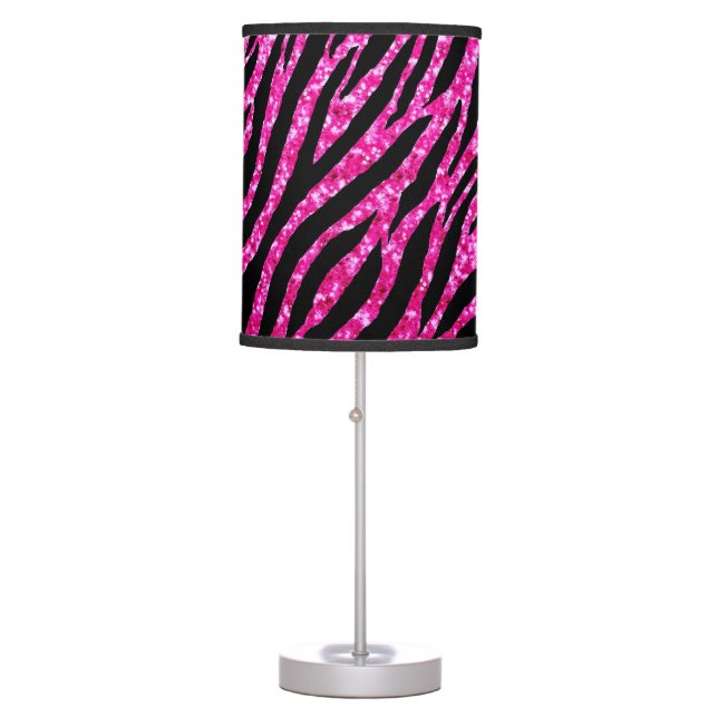 Trendy Hot Pink Zebra Print Glitz Glitter Sparkles Table Lamp (Front)