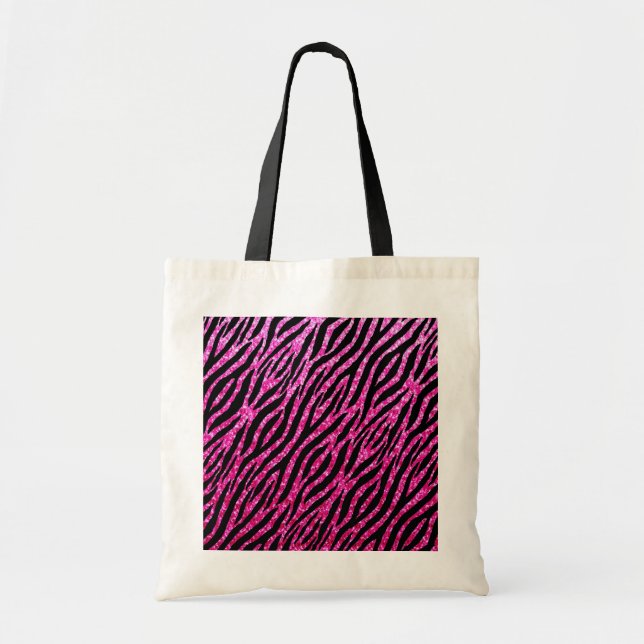 Trendy Hot Pink Zebra Print Glitz Glitter Sparkles Tote Bag (Front)