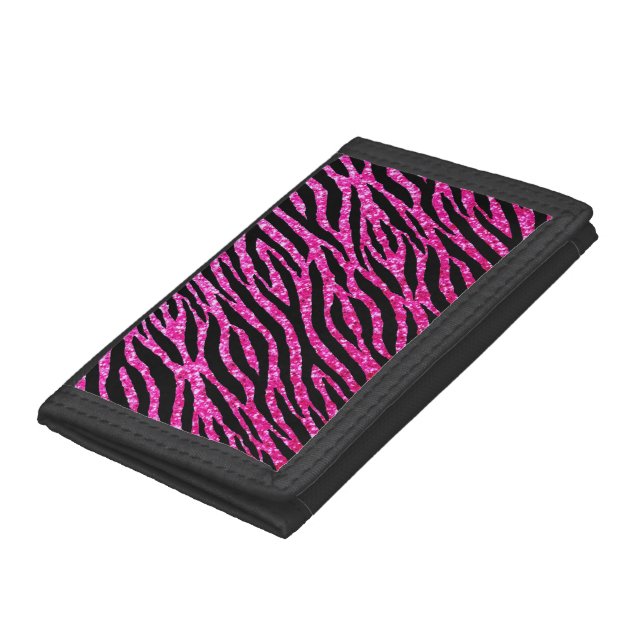 Trendy Hot Pink Zebra Print Glitz Glitter Sparkles Tri-fold Wallet (Bottom)