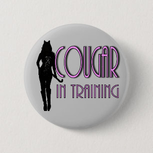 trendy hot silhouette cougar in training pinback button