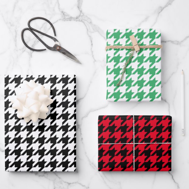 Trendy houndstooth pattern Christmas Wrapping Paper Sheets (Front)