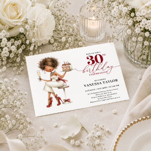 Trendy Humor Woman 30th Birthday Burgundy Script I Invitation