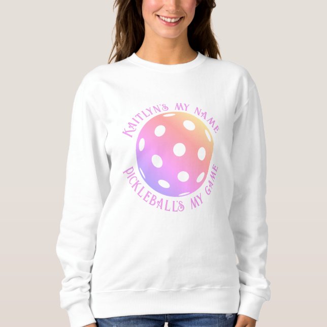 Trendy Humorous Pastel Personalized Pickleballs  Sweatshirt (Front)