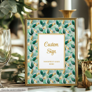 Trendy Hunter Green Gold Foliage Wedding Custom   Poster
