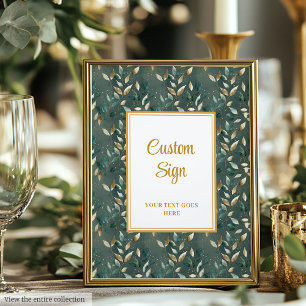 Trendy Hunter Green Gold Foliage Wedding Custom Poster