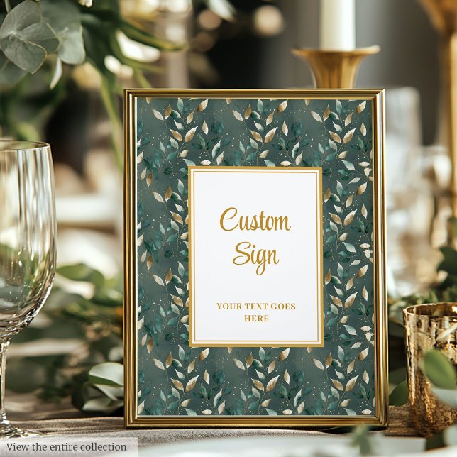 Trendy Hunter Green Gold Foliage Wedding Custom  Poster (Trendy Hunter Green Gold Foliage Wedding Custom Poster)