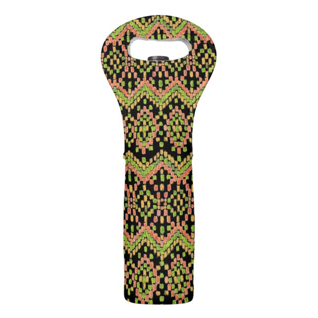 Trendy Ikat Colorful Ethnic Pattern on Black Wine Bag (Front)