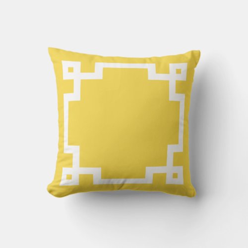 Trendy Illuminating Yellow White Greek Key Border Throw Pillow
