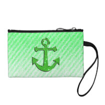 Trendy Image of Green Glitter Anchor on Stripes Coin Wallet