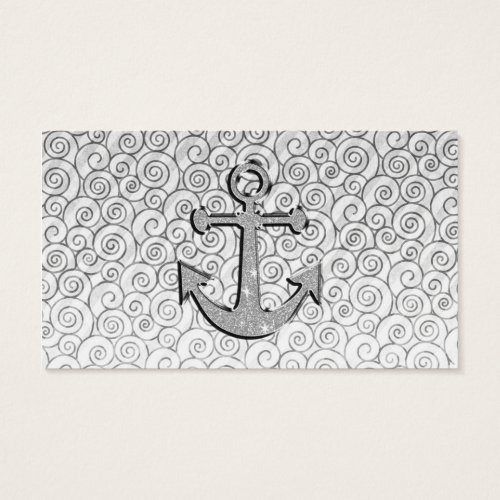 Trendy Image of White Glitter Anchor on Stripes Business Card