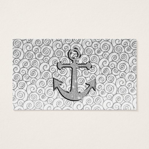 Customizable Trendy Image of White Glitter Anchor on Stripes Business Card