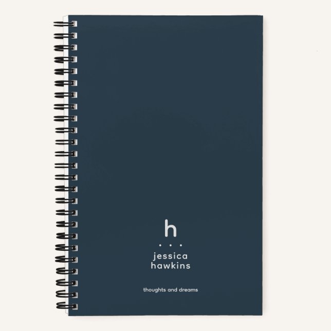Trendy Indigo Navy Blue Modern Monogram Notebook (Front)