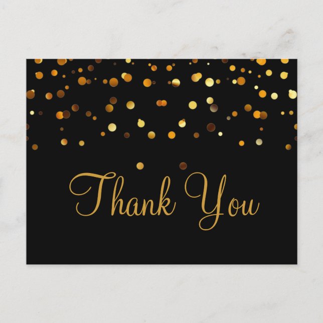 Trendy Inexpensiv Gold Glitter Black Thank You Postcard (Front)