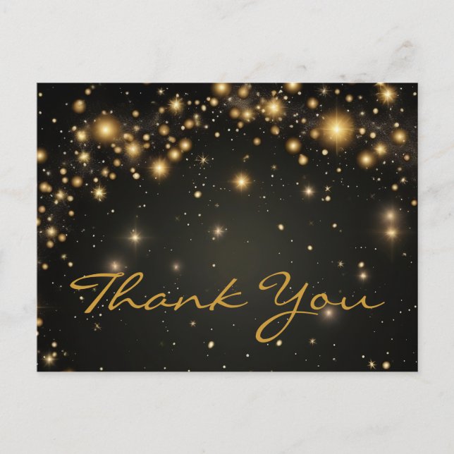 Trendy Inexpensiv Gold Glitter Black Thank You Postcard (Front)