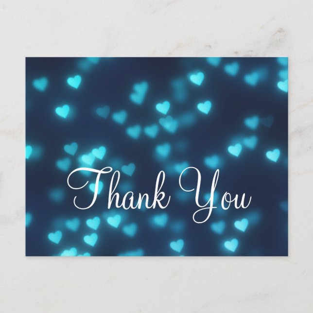 Trendy Inexpensive Blue Love Glitter Thank You Postcard (Front)