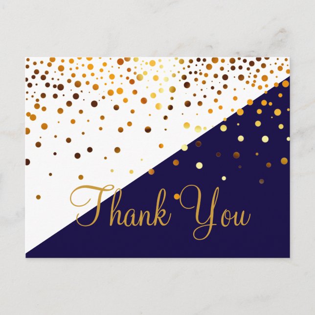 Trendy Inexpensive Gold Glitter Blue Thank You Postcard (Front)