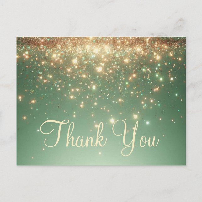 Trendy Inexpensive Gold Glitter Thank You Postcard (Front)