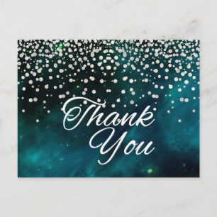 Trendy Inexpensive White Glitter Black Thank You Postcard