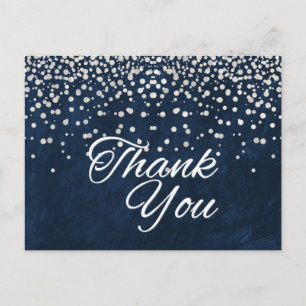Trendy Inexpensive White Glitter Black Thank You Postcard