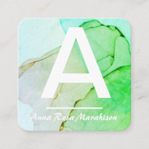 ~* Trendy INITIAL Abstract QR LOGO PHOTO Aqua Square Business Card