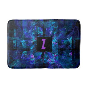 Trendy Initial Letter Monogram Shimmering Blue Bath Mat