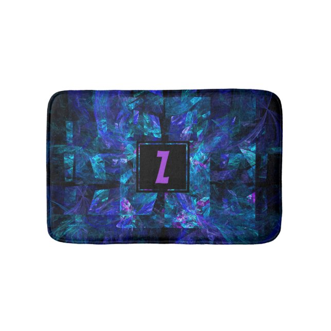 Trendy Initial Letter Monogram Shimmering Blue Bath Mat (Front)