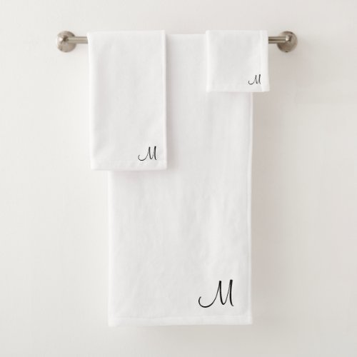 Trendy Initial Monogram Black White Typography Bath Towel Set