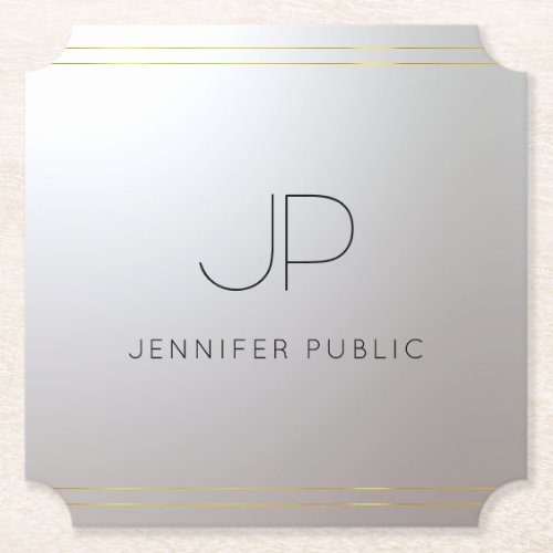 Trendy Initial Monogram Gold Silver Template Paper Coaster