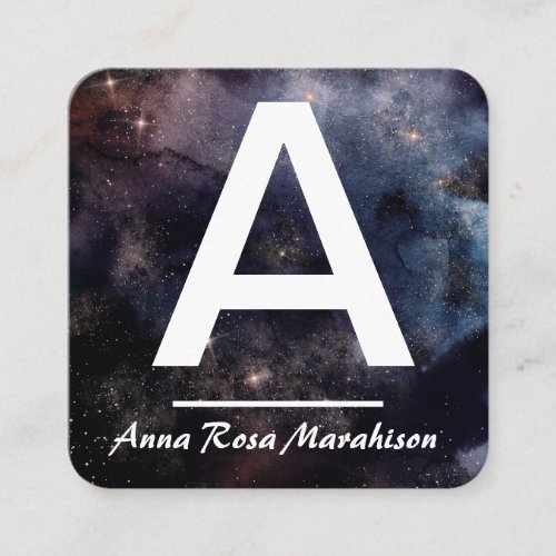 *~* Trendy INITIAL Pastel Cosmic  QR LOGO PHOTO Square Business Card