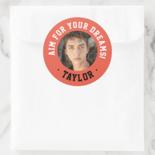 Trendy Inspirational Red And White Sport Photo Classic Round Sticker