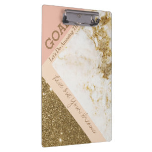 Trendy Inspiring Goals Spark Gold Pink Faux Marble Clipboard