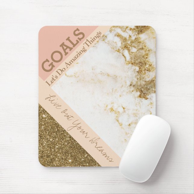 Trendy Inspiring Goals Spark Gold Pink Faux Marble Mouse Pad (With Mouse)