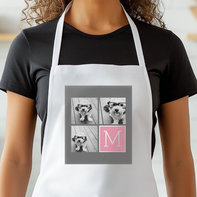 Trendy Instagram Photo Collage Custom Monogram Adult Apron (Personalized Kitchen Apron)