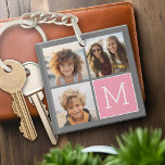 Trendy Instagram Photo Collage Custom Monogram Keychain<br><div class="desc">Modern Pastel Pink and Gray - Use 3 square photos to create a unique and personal gift. Or you can keep the hipster puppy and make a trendy keepsake. If you need to adjust the pictures,  click on the customize tool to make changes.</div>